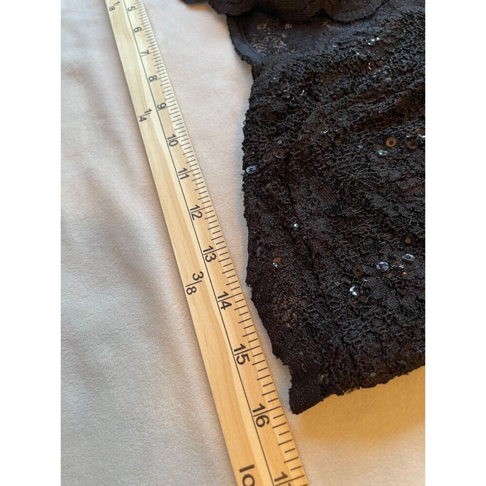 Vintage Black Lace Long Sleeve Top With Sequins - Size L Whimsygoth Cutegoth Y2K - Picture 5 of 10